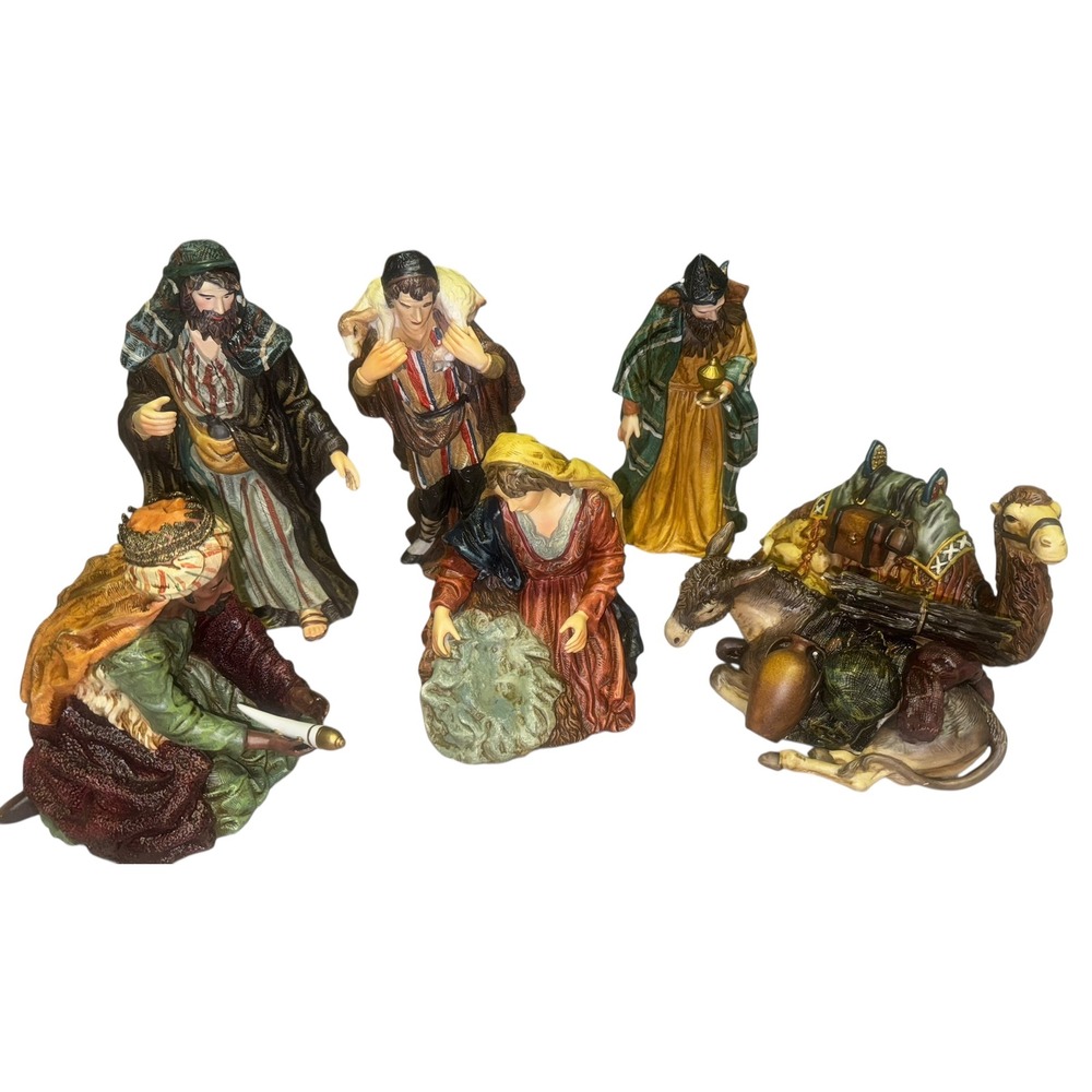 Nativity Scene Set 7 Figures Shepherd Camel Donkey Wise Men Christmas Decor